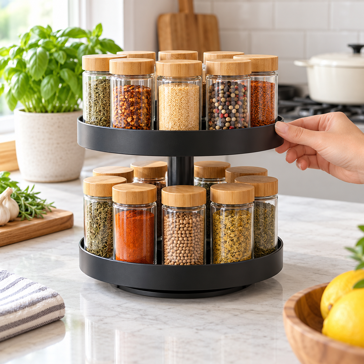 SlimStore 2-Tier Rotating Spice Organizer — lifestyle view